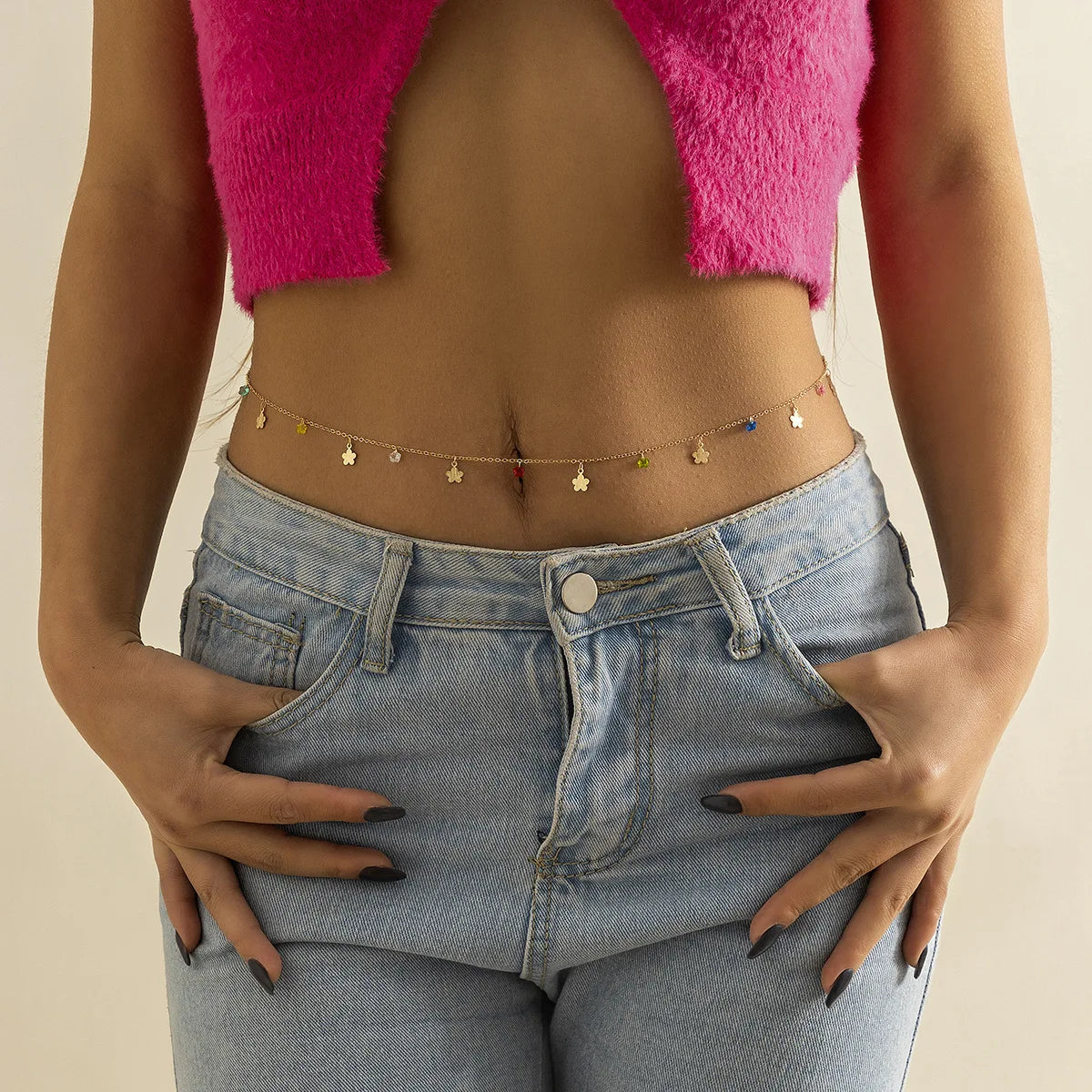 Summer Accessories Versatile Colorful Oil Drop Beads Chain Body Chain Bohemian Geometric Love Waist Chain Body Chains for Woman luvshop24