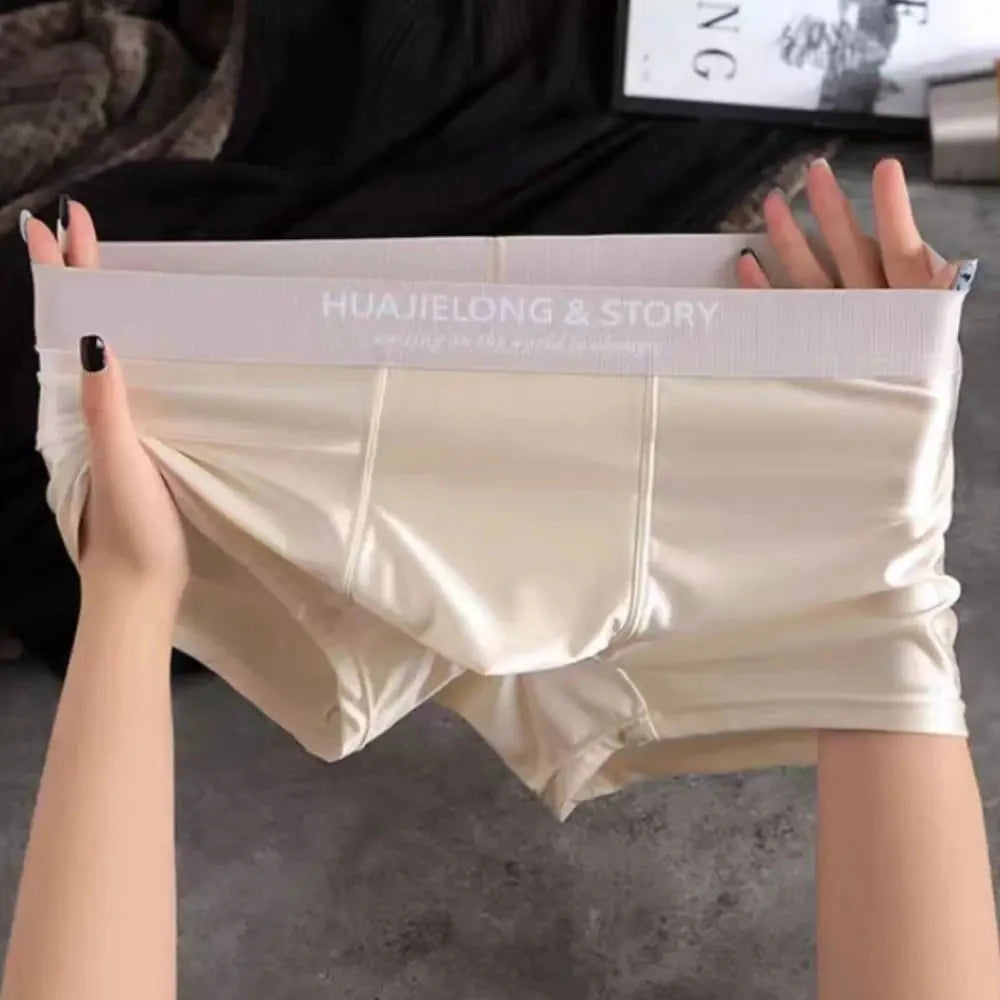 1/3Pcs Breathable Thin Satin Silk Boxer Briefs Seamless Mid Waist Ice Silk Boxers Underpants Smooth Underwear for Men Daily luvshop24