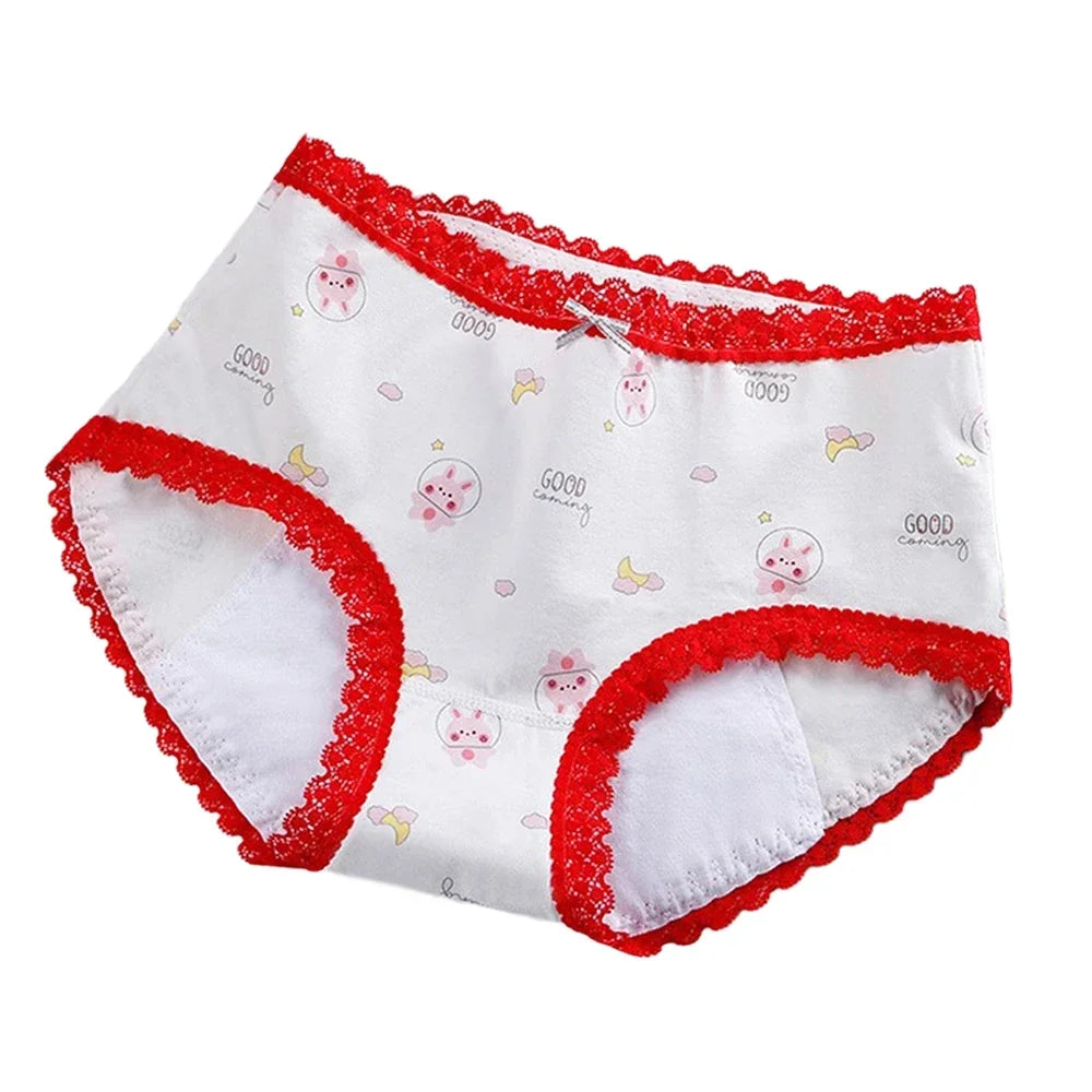 1pc Girls Period Underwear Mid-Rise Cartoon Cotton 3-Layer Leak-proof Incontinence Panties Absorbent Teen Menstrual Briefs S-XL luvshop24