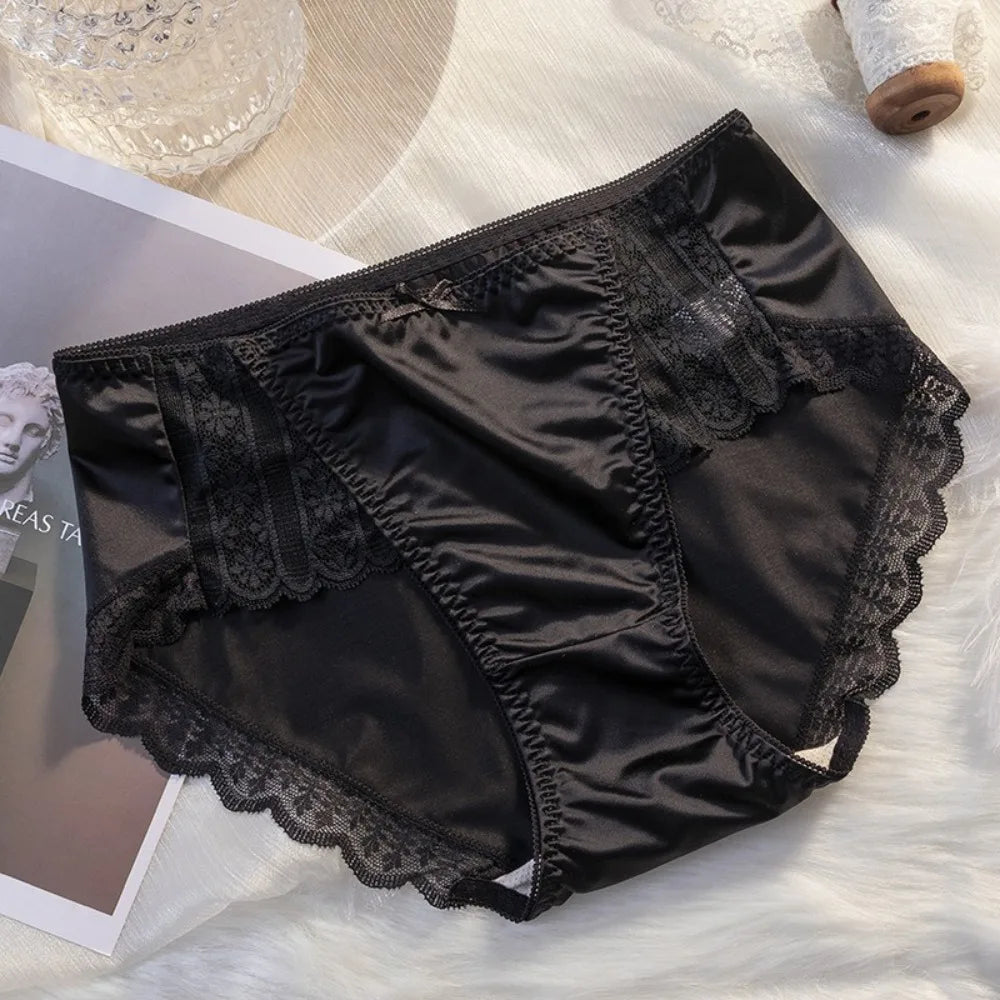 2Pcs Lingerie Underwear Lace Briefs Women Bow Mid Waist Stain Silk Panties Cotton Crotch Underpants Mesh Seamless Briefs Lady luvshop24