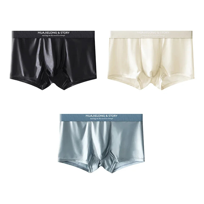 1/3Pcs Breathable Thin Satin Silk Boxer Briefs Seamless Mid Waist Ice Silk Boxers Underpants Smooth Underwear for Men Daily luvshop24