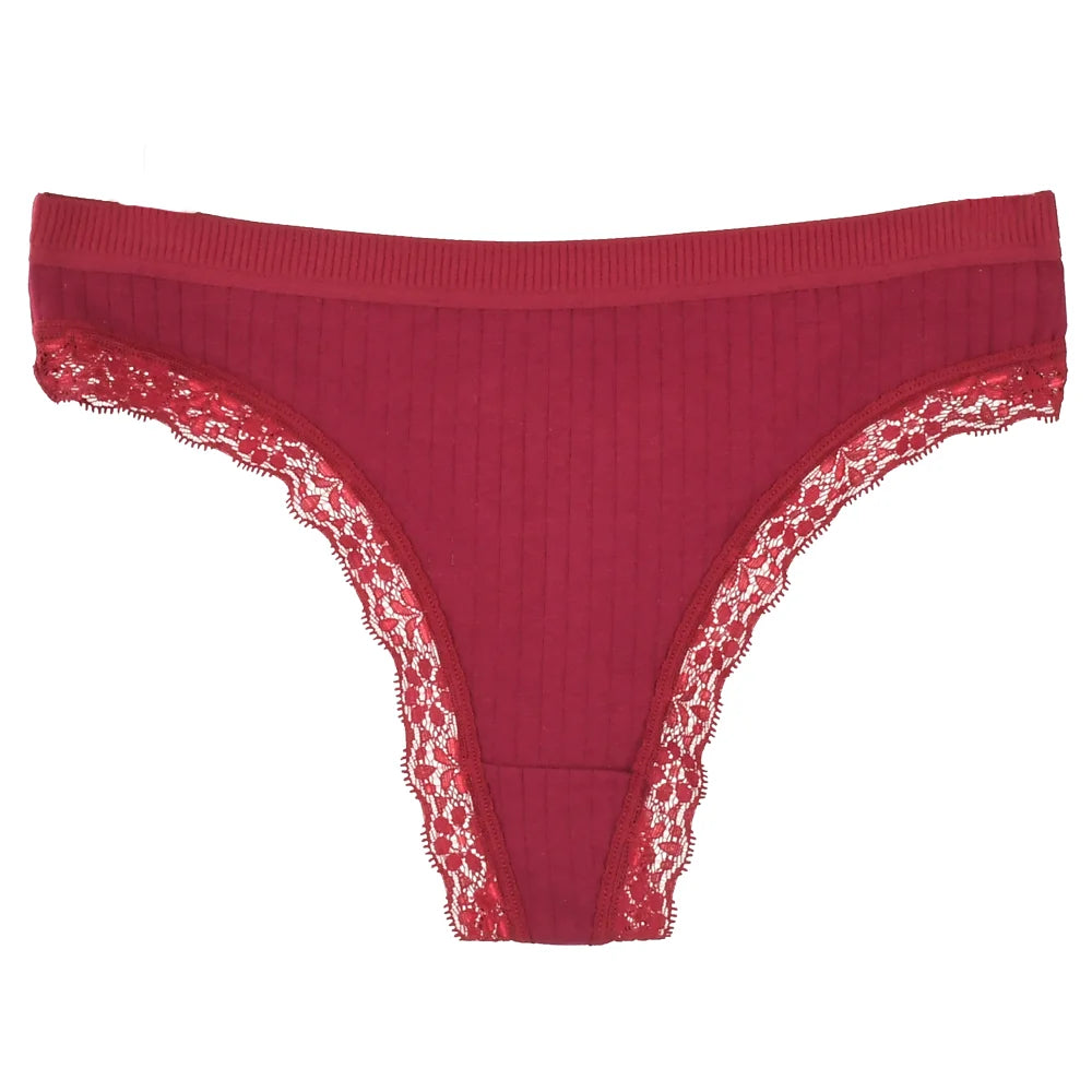 3pcs Cotton Women's Thong Panties Breathable Low Waist Seamless Underwear Sexy Female Lady Comfortable Solid Color Lace G-String luvshop24