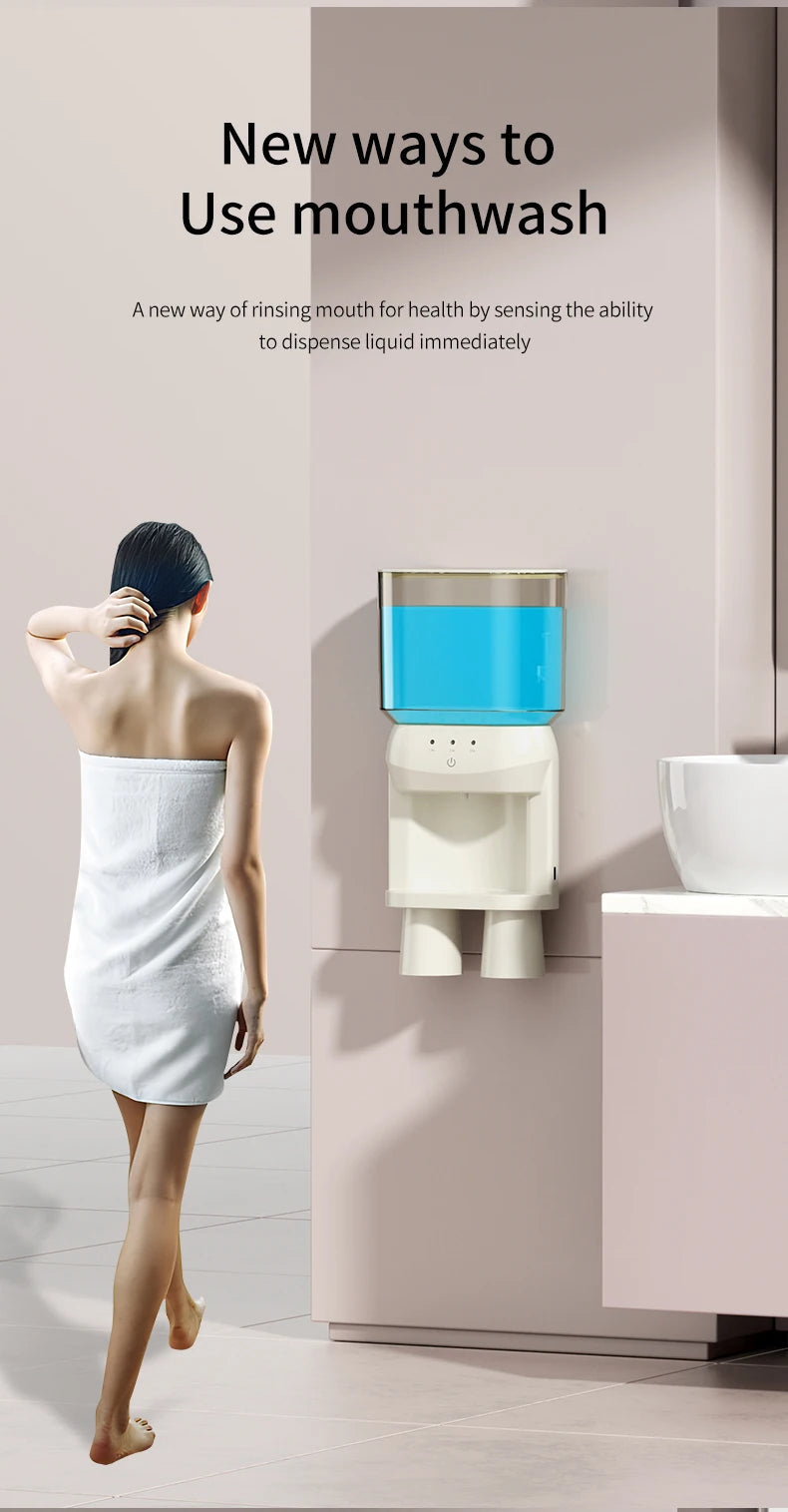 1Pcs Mouthwash Container, Automatic Sensor Mouthwash Machine, No Punching Smart Oral Cleaning, Wall-Mounted Mouthwash Rack, USB Charging with 2 Mouthwash Cups luvshop24