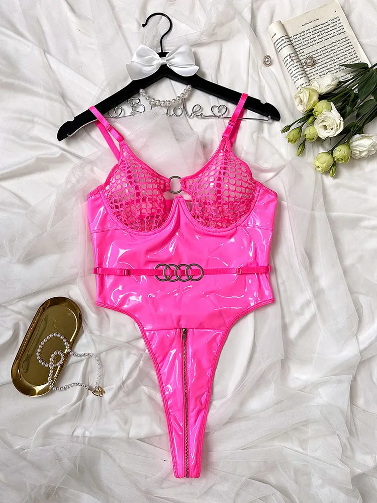 Metal Buckle Underwear Bodysuit Leather Motorcycle Sexy OnePiece Porn Bodycon Uncensored Women Lingerie Erotic Backless Jumpsuit luvshop24