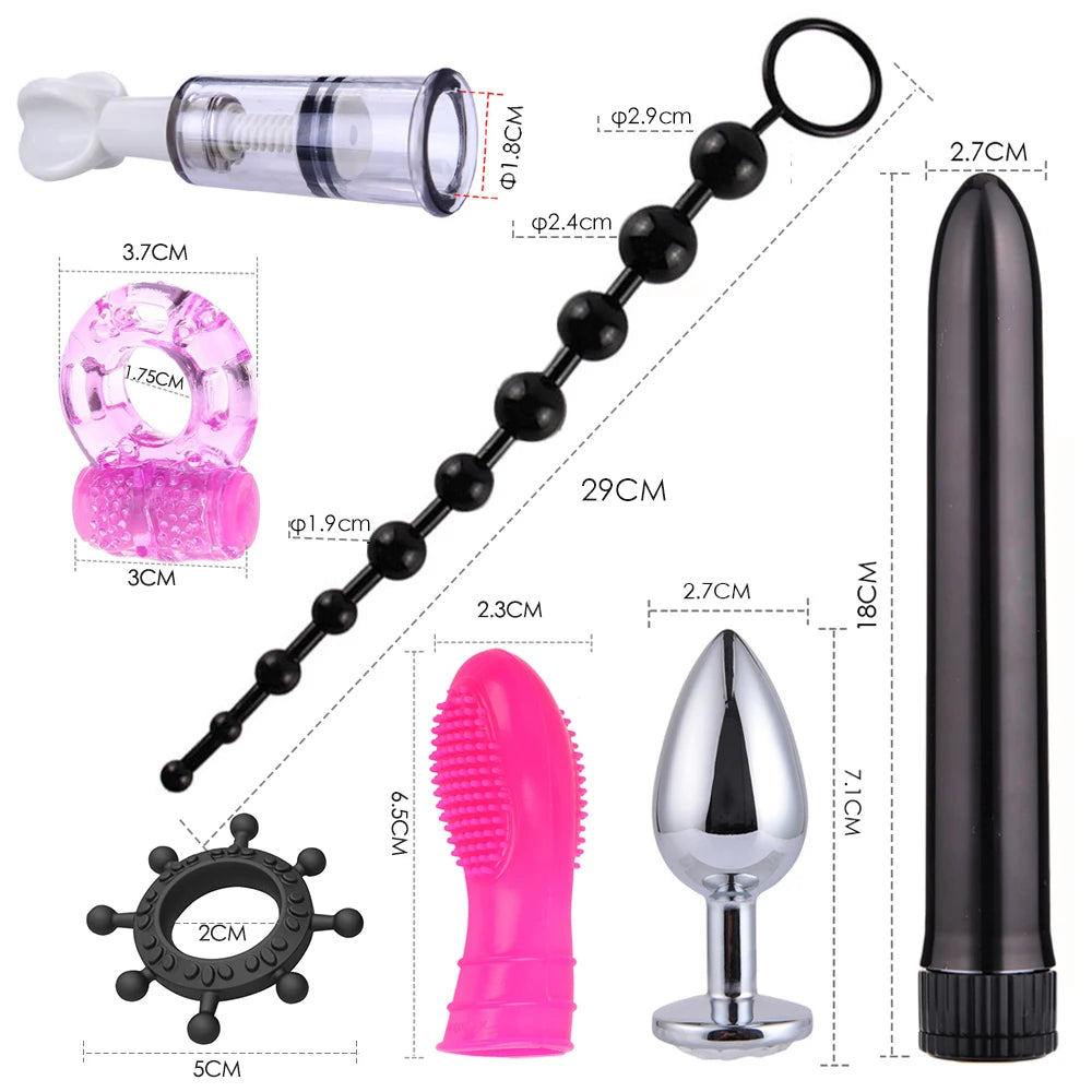 Bdsm SexLove Kits Female Handcuff Whip Mouth Gag Anal Bead Butt Plug Adult Game Props Bondage Restraint Kit Bullet Vibrator luvshop24