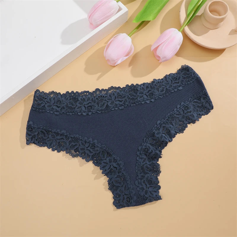 5Pcs/set Women Cotton Panties Floral Lace Intimate Underwear Trendy Patchwork Lace Briefs Female Soft Underpants Lingerie S-XL luvshop24