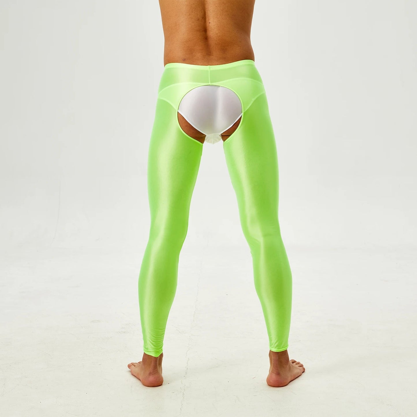 Glossy Crotchless Open Butt Leggings Mens Gays Erotic Nightwear Underpants High Waist Slim Fit Tights Underwear Baselayer Pants luvshop24