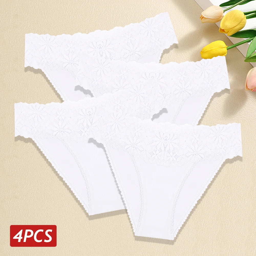 Lace Panties Women Cotton Briefs Female Comfortable Underwear 4PCS/Set Elstice Solid Color Panties Female Low Rise Sexy Lingerie luvshop24
