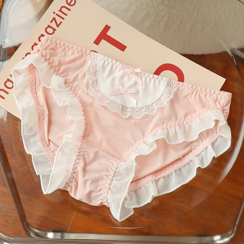 Lace Ice Silk Lolita Women Briefs Maid Cosplay Japanese JK Girls Panties Underwear Female Sexy Cute Bowknot Student Lingerie luvshop24