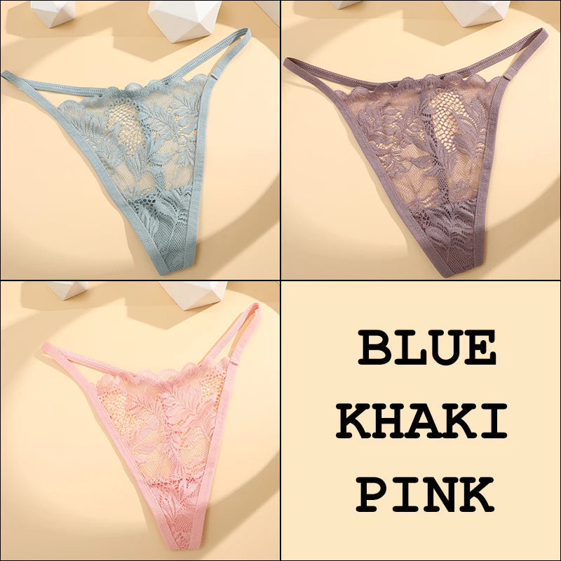 3Pcs Lace Thong For Women Low Rise Soft Intimates Lingerie Sexy Panties 6 Solid Color Ladies Comfortable Underpants Girls Panty luvshop24