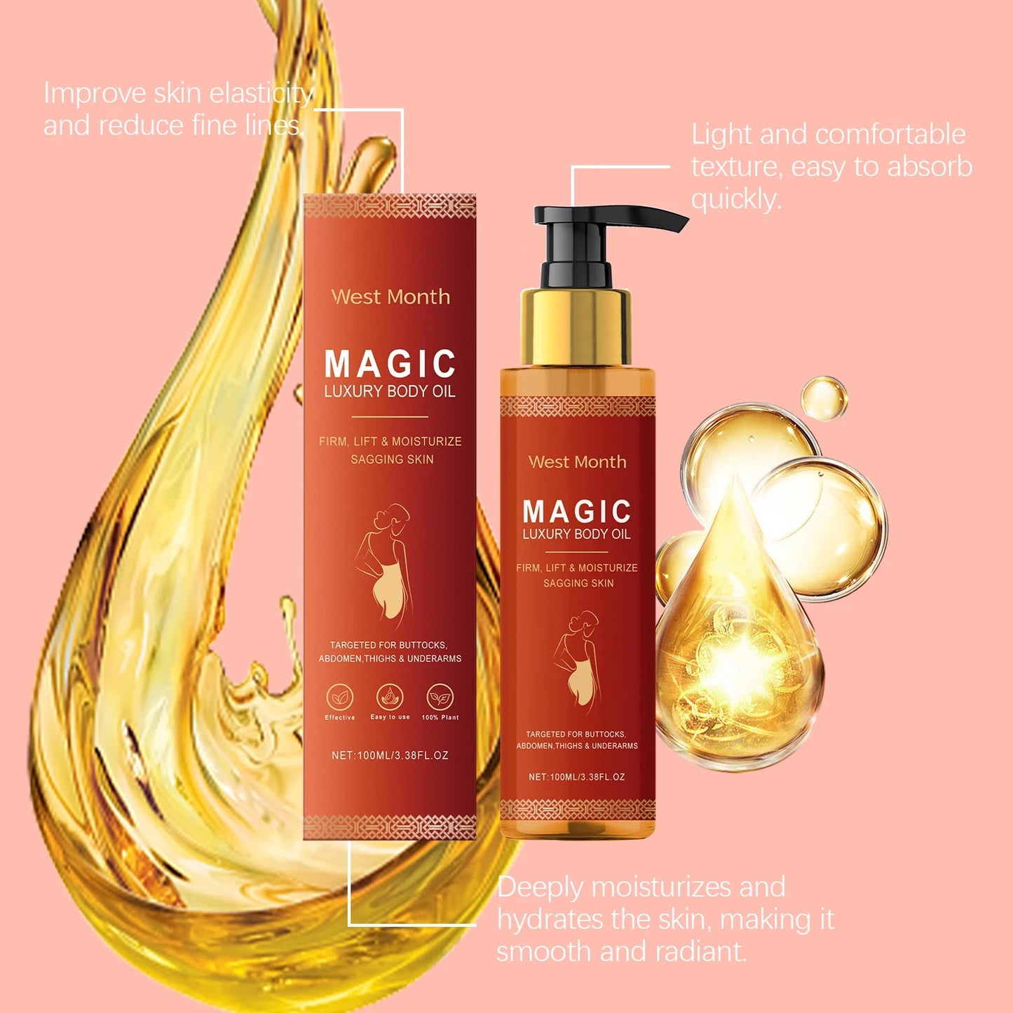 WEST MONTH Magic Luxury Body Oil for Glowing Skin Moisturizing Dry Skin Tightening Firming Chest Thighs Anti-Wrinkle Body Lotion luvshop24