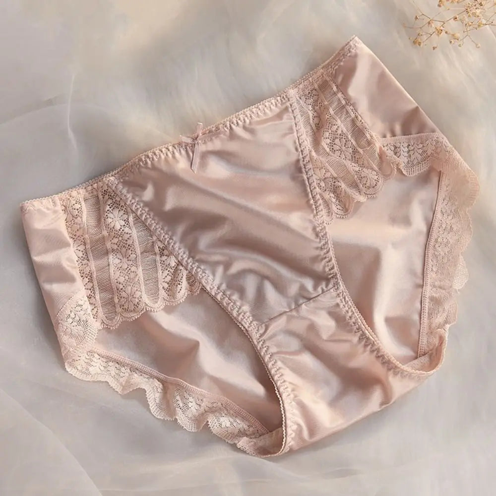 2Pcs Lingerie Underwear Lace Briefs Women Ultra-thin Bow Stain Silk Panties Mid Waist Underpants Mesh Seamless Briefs Lady luvshop24