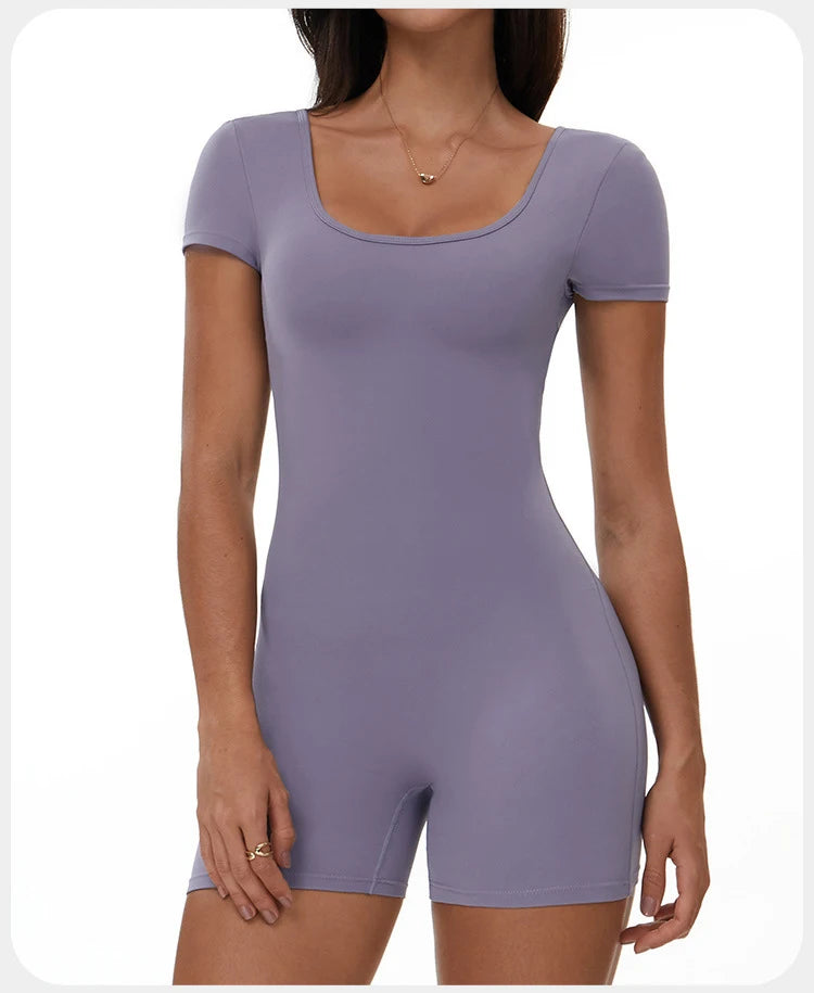 Womens Sports Bodysuit Short Sleeve Jumpsuits Stretch One Piece Set Romper Sexy Scrunch Butt Fitness Jumpsuit Female Sportwears luvshop24