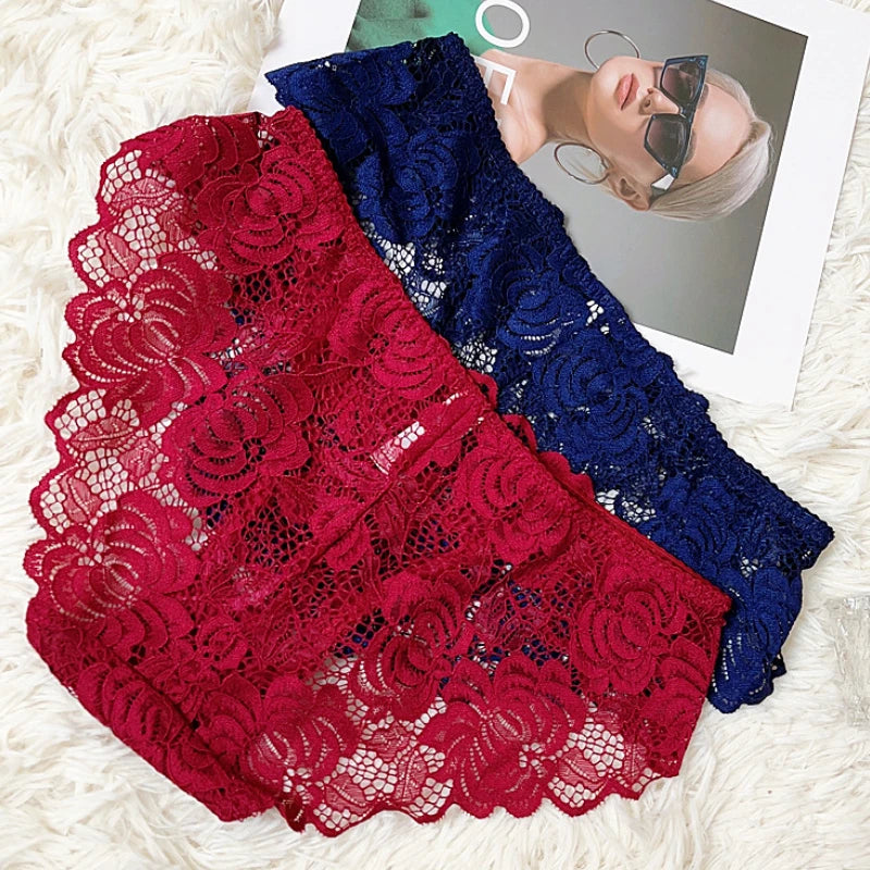 Sexy Lace Underwear Women Ultra-thin Transparent Lace Oversized Panties Female Underwear with Buttocks Low Waist Triangle Bottom luvshop24