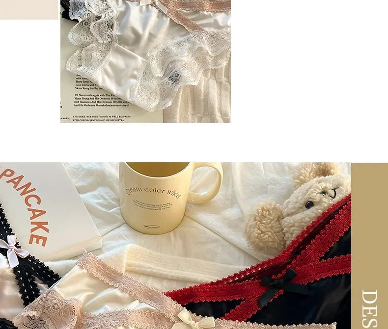 French Lace Underwear Pure Cotton Crotch Satin Sexy Triangle Panties Women's Innerwear Comfortable Breathable Ladies Briefs luvshop24