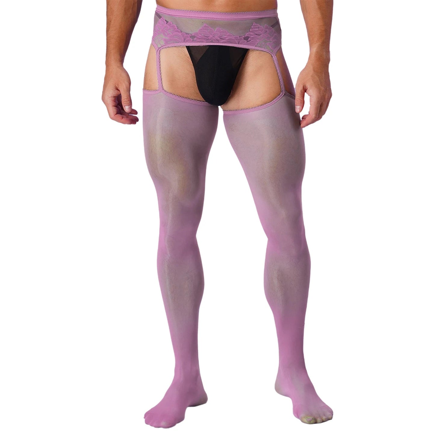 Mens Sexy Cutout Crotchless Pantyhose Floral Lace Exotic Socks Leggings One-Piece Garter Stockings Gay Male Sissy Underwear luvshop24