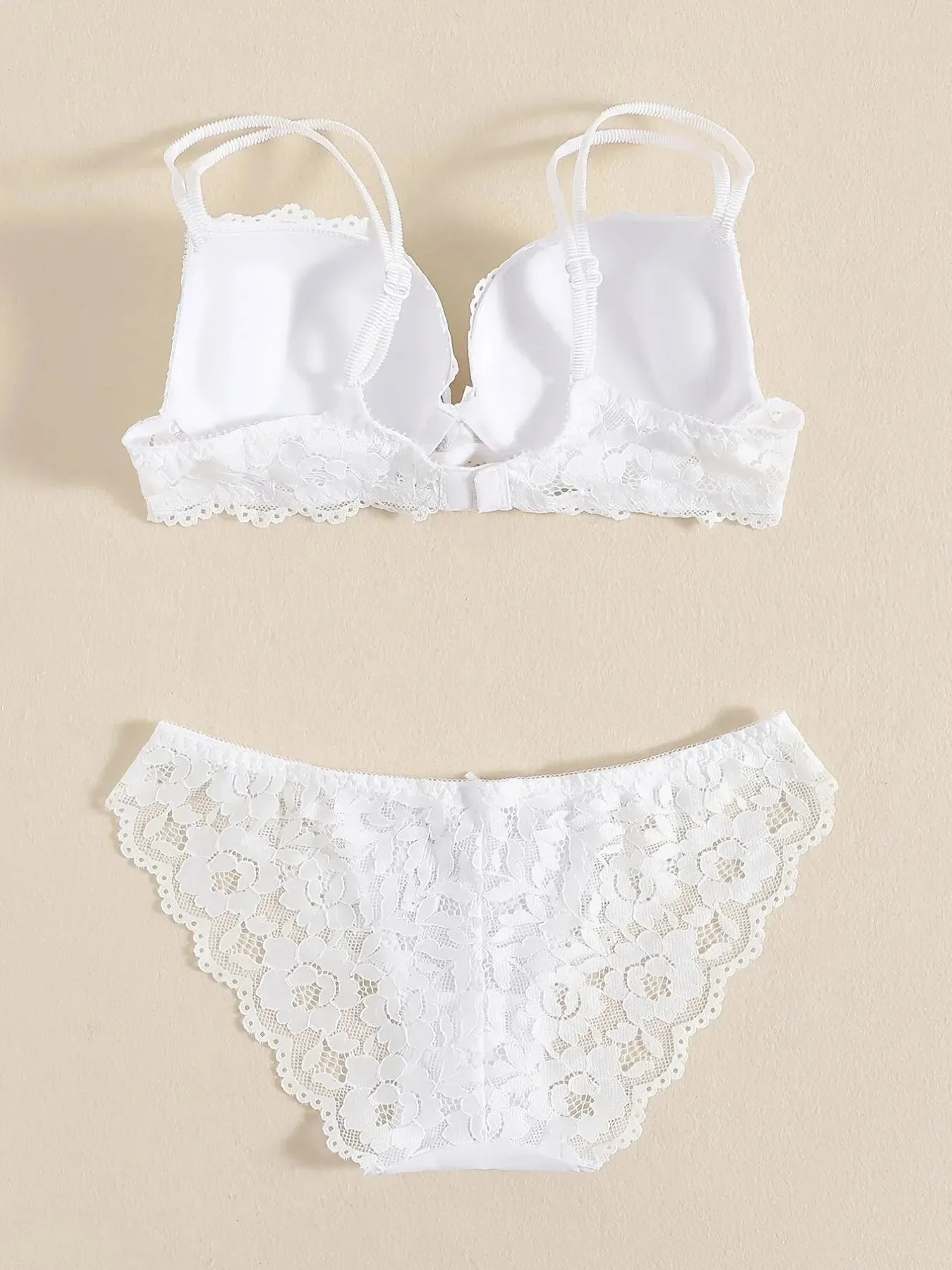 1 Set Elegant Erotic Lace Embroidery Breathable Fabric Lingeries : Push-Up Bra, Low Waist Sheer Panty - Ultimate Valentine's Day luvshop24