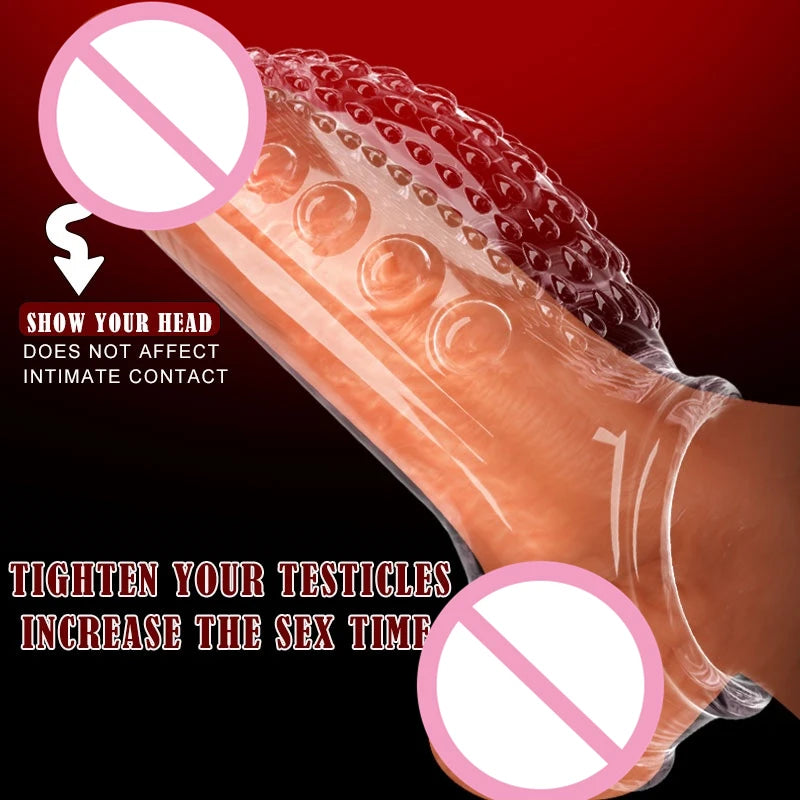 Penis Enlargement Delay Sleeve Ring Reusable Silicone Cock Ring Condoms Glans Cover Nozzle Erotic Toys In Couple Pleasure Orgasm luvshop24