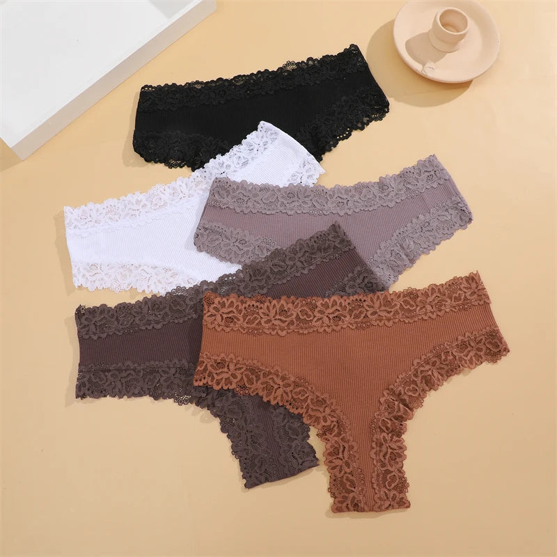 5Pcs/set Women Cotton Panties Floral Lace Intimate Underwear Trendy Patchwork Lace Briefs Female Soft Underpants Lingerie S-XL luvshop24
