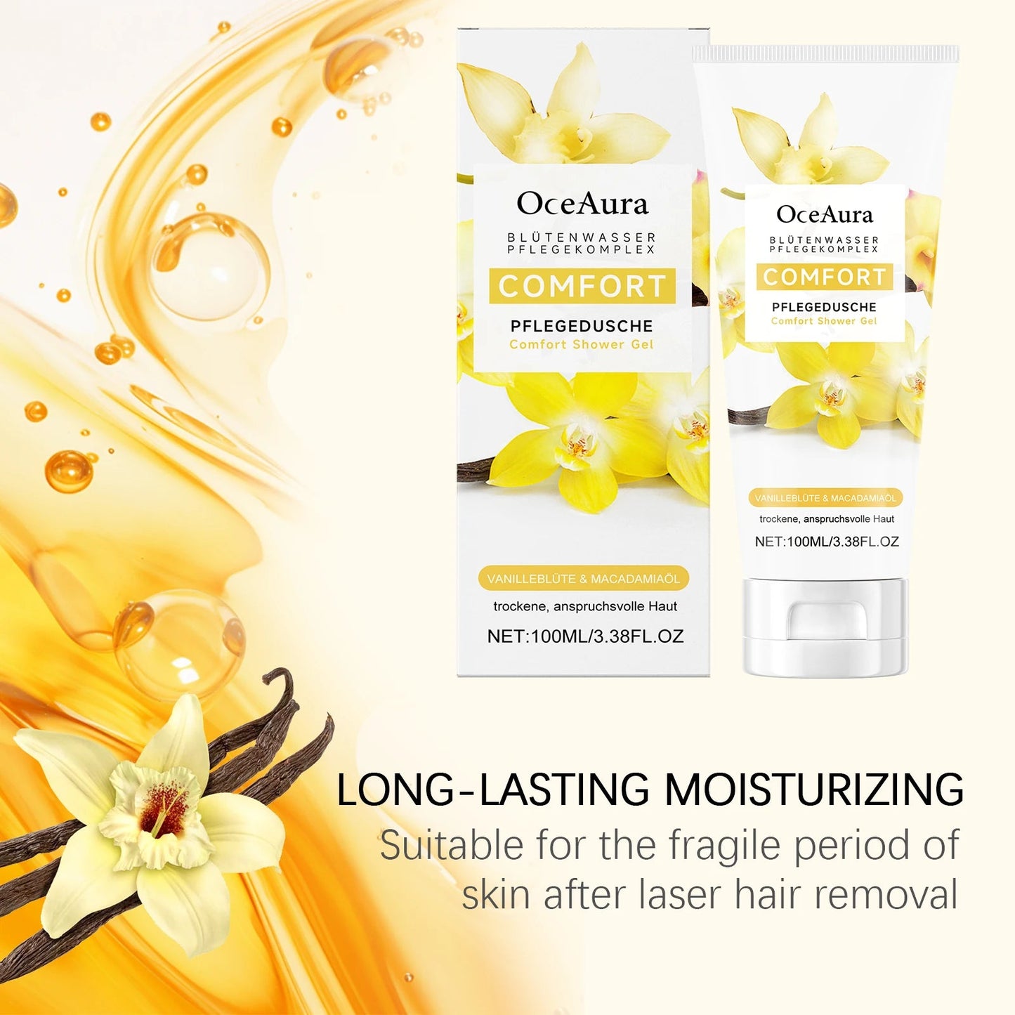 OCEAURA 100ml Comfort Shower Gel Long-term Moisture Lock to Improve Dry Skin Gentle Cleansing to Eeduce Friction and Irritation luvshop24