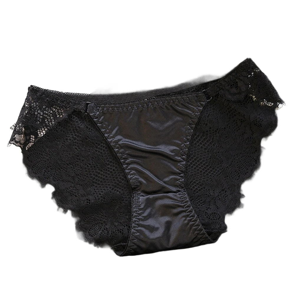 1pc Women's Sexy Lace Panties Satin Seamless Underwear Lace Mesh Sheer Low Waist Triangle Underwear Ladies Thin Breathable Brief luvshop24