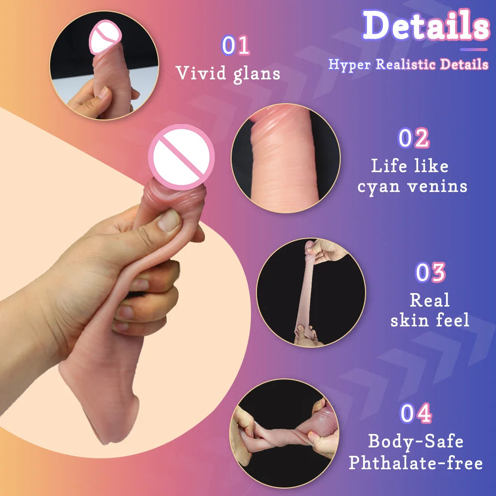 Silicone Penis Sleeve Extender 6cm Realistic Hollow Dildo for Men Reusable Cock Enhancer Ring Large Silicone Condom Male Sex toy luvshop24