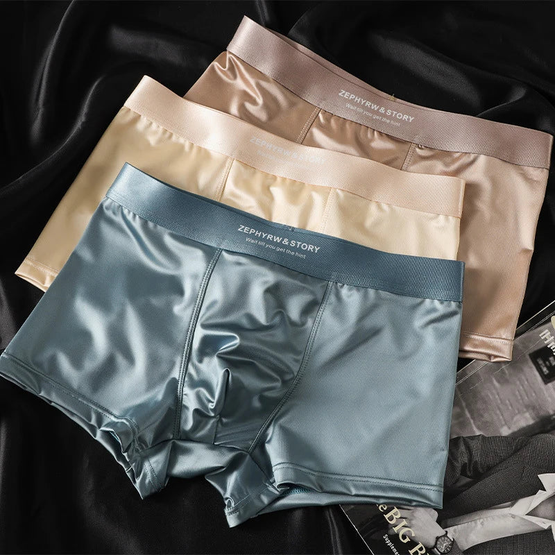 Luxury Summer Smooth Cool Ice Silk Satin-like Men's Boxershort Panties Solid Underpants Breathable Mesh Crotch Male Underwear luvshop24