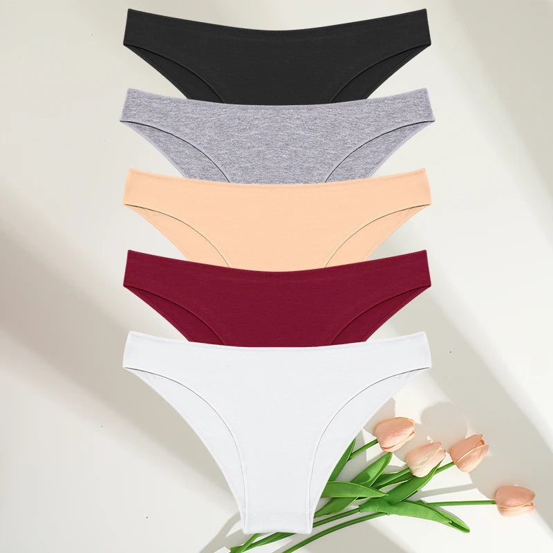 FINETOO 5PCS/Set M-XXL Panties Women Cotton Lingerie Woman Underwear Sexy Femme Underwear Girls Underpant Panty 7 Solid Colors luvshop24