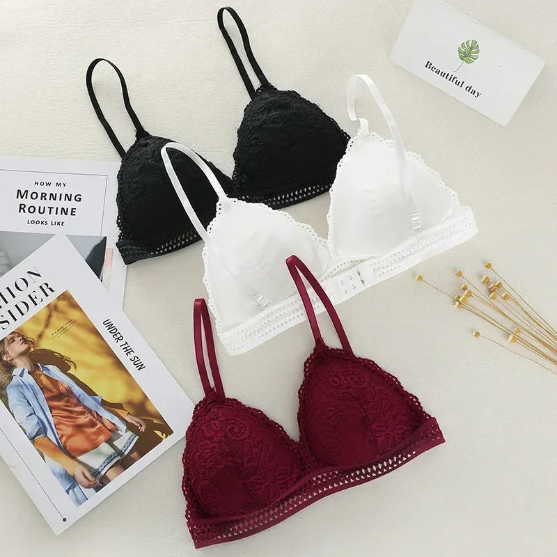 Lace Underwear Female Thin Section Bra Sexy Backless Lingerie Solid Color Embroidery Hollow Tube Top Black/RedWhite Bandeau Top luvshop24