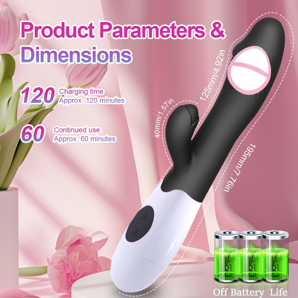 Rabbit Vibrator for Women Vagina G-Spot Nipple Clitoris Stimulator Thrusting Telescopic Rotating Dildo for Adult Sexy Toys luvshop24