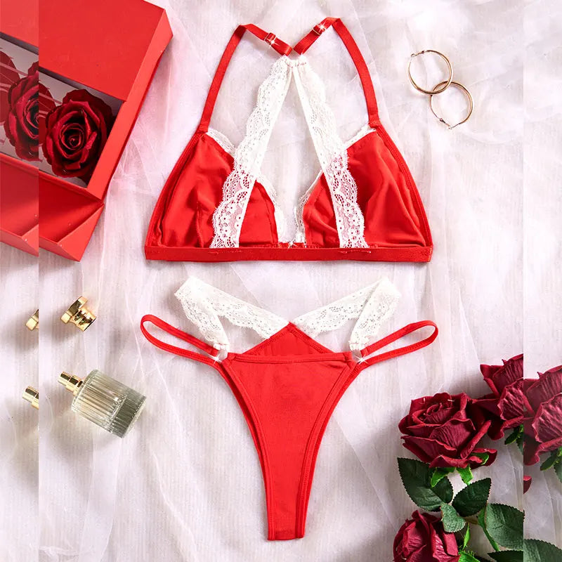 2 Piece Set Lingerie Woman Lace Transparent Underwear Fairy Embroidery Brief Sets Delicate Bra Kit Push Up Breves Sets Lenceria luvshop24