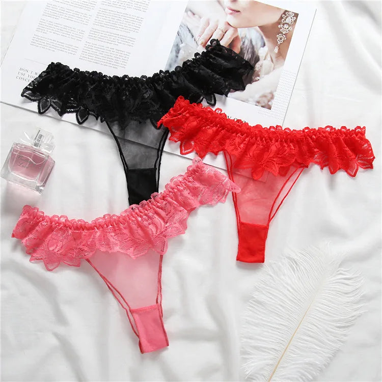 Lace Sexy Thongs Transparent Women's Underwear Cotton Crotch Hollow Out Traceless Panties Seamless Low Waist Seamless Briefs luvshop24