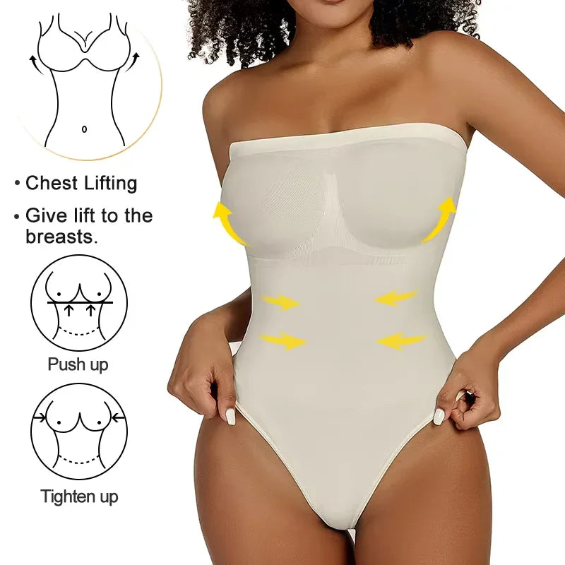 Womens Sexy Bodysuits Tummy Control Thong Shapewear Waist Trainer Corset Adjustable Strap Fajas Soft Sleeveless Lingerie Push Up luvshop24