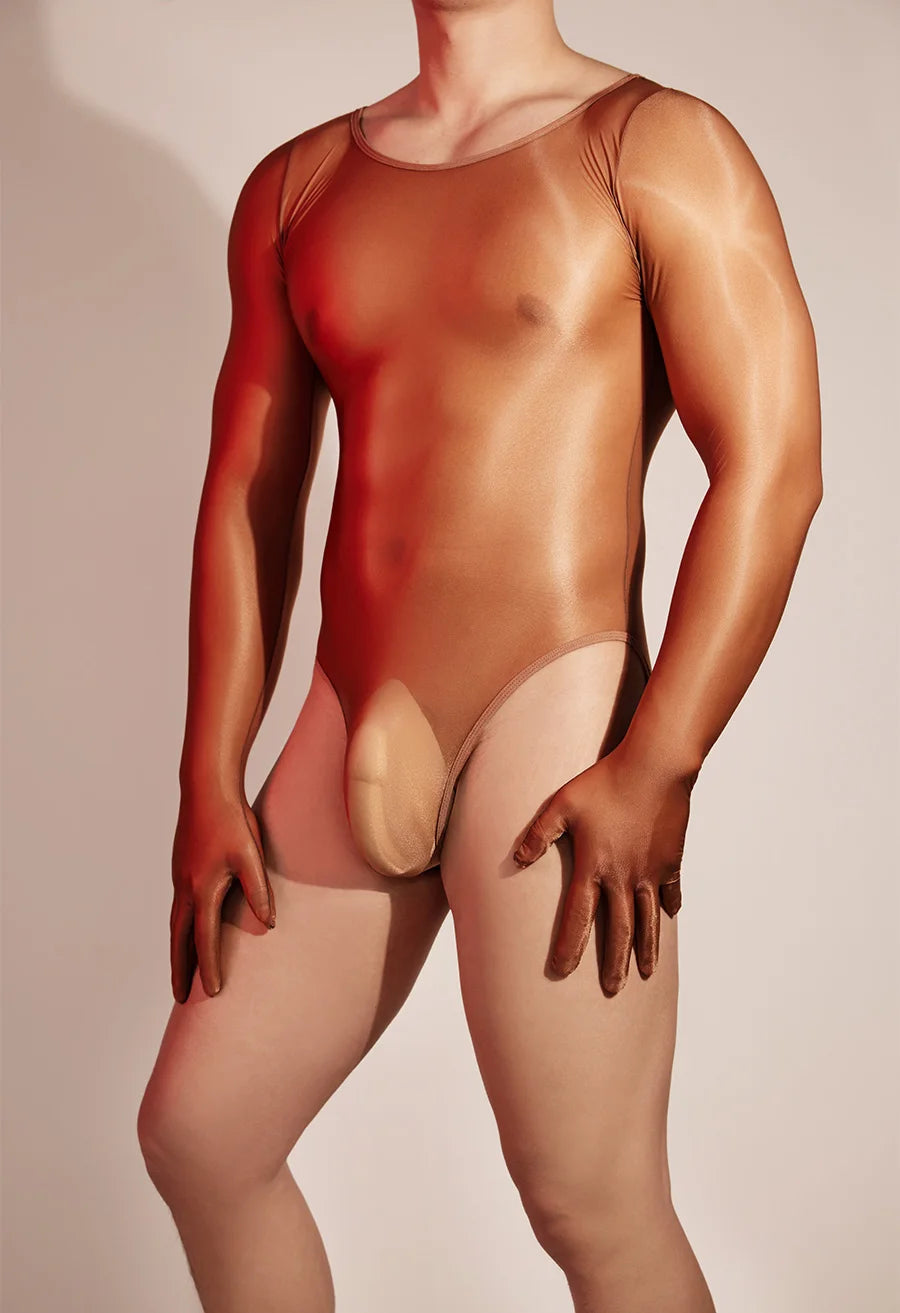 Hot Sexy Oil Shiny Bodysuit for Men Body Stockings Sheer See Through Five Fingers Glove Leotard Male Erotic Lingerie Sex Clothes luvshop24
