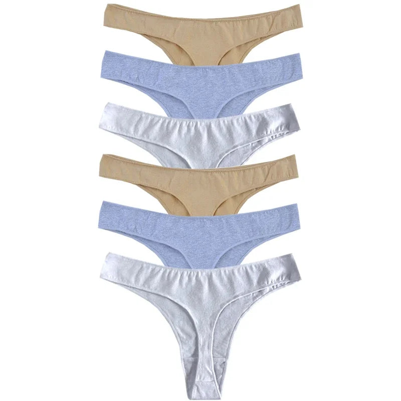 6pcs Cotton Women's Thongs Panties Sports Breathable Low Waist Underwear Lingerie Sexy Female Lady Solid Color G-String luvshop24