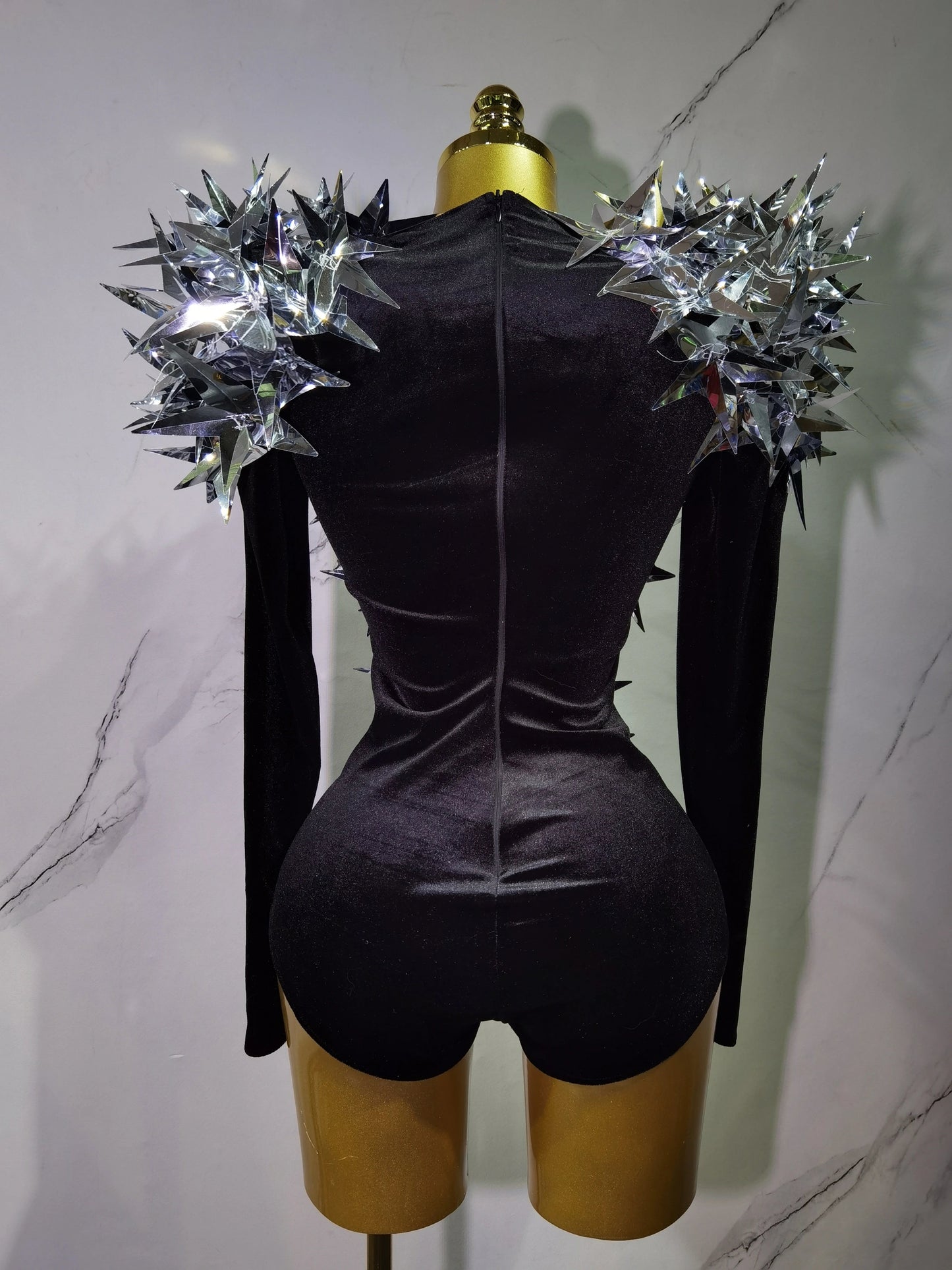 2025 New Shiny Black Rhinestone Velvet Long Sleeve Bodysuit Women Evening Party Club Gala Hosts NightClub Bar Stage Costumes luvshop24