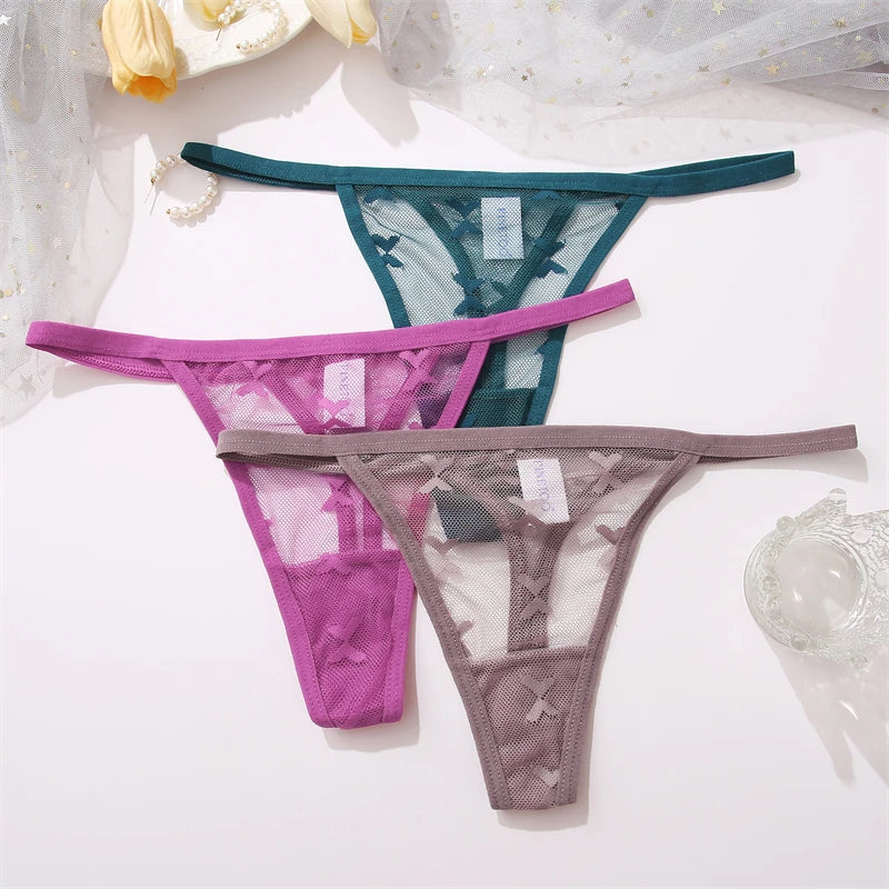 FINETOO Women Sexy Lace Thong Low Waist Hollow Out G-String Female Seamless Transparent T-Back Underwear Solid Intimates Panties luvshop24