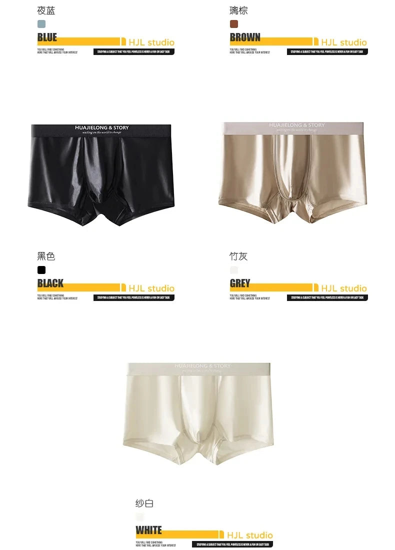 1/3Pcs Breathable Thin Satin Silk Boxer Briefs Seamless Mid Waist Ice Silk Boxers Underpants Smooth Underwear for Men Daily luvshop24
