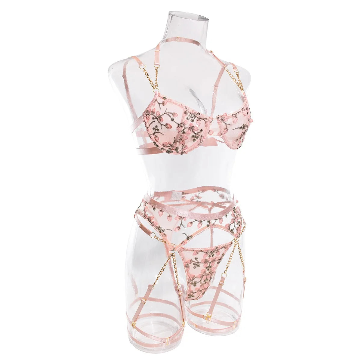Erotic Lingerie Sexy Female Lace Mesh Embroidery Flower Hollowing Two-piece Erotic Suit Sexy Lingerie Bodystocking Perizoma luvshop24