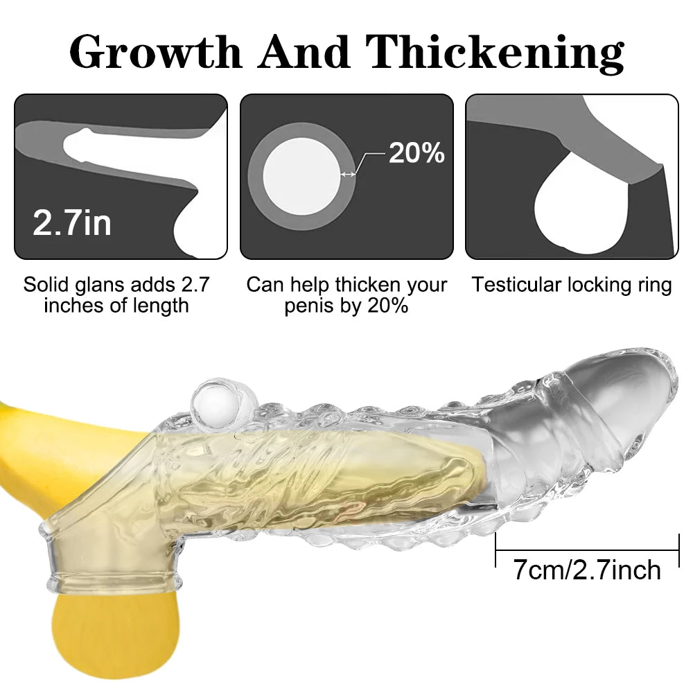 Reusable Penis Extender Silicone Condom Dildo Sleeve Glans Delay Ejaculation Cockring Adult Sex Toys Vibrator For Men Couples luvshop24