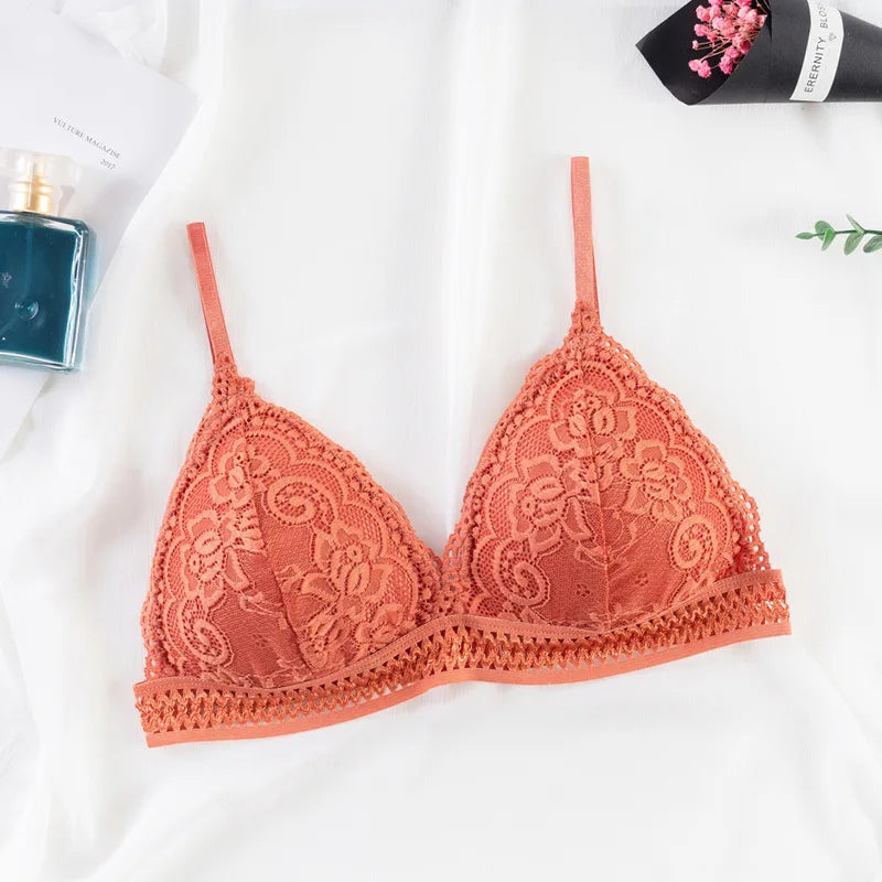 Lace Underwear Female Thin Section Bra Solid Color Embroidery Hollow Tube Top Black/RedWhite 3 Colors luvshop24