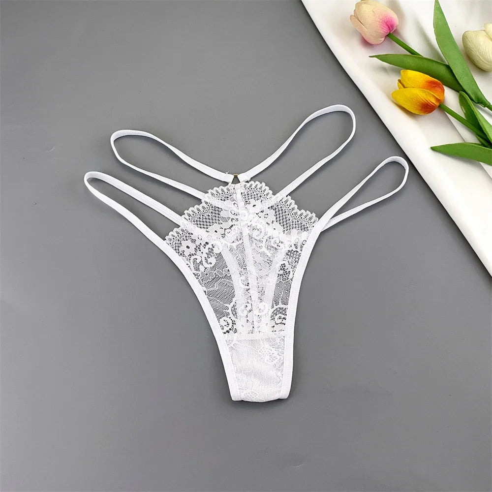 3 Pcs Lace Thin Strap Thong Women Low Waist Sexy Perspective Underwear Ladies Transparent G-string Panty Plus Size T-back luvshop24