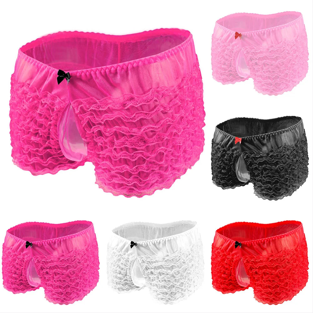 Fashion Mens Sissy Pouch Underwear Sexy Lace Briefs Knickers Shorts Underpants Male Low Rise Erotic Panties Boxers Cake Pants luvshop24