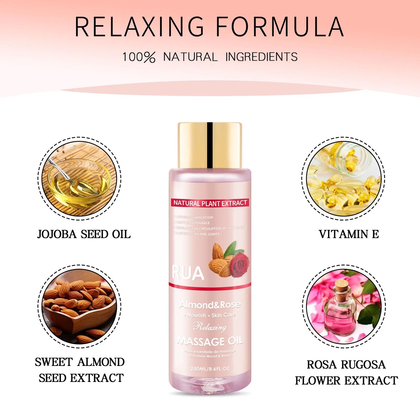 Massage Oil for Relaxing, Massage Oil for Joint Almond and Rose Massage Oils Moisturizing Body Oil for Men and Women 8.6 Fl.oz luvshop24