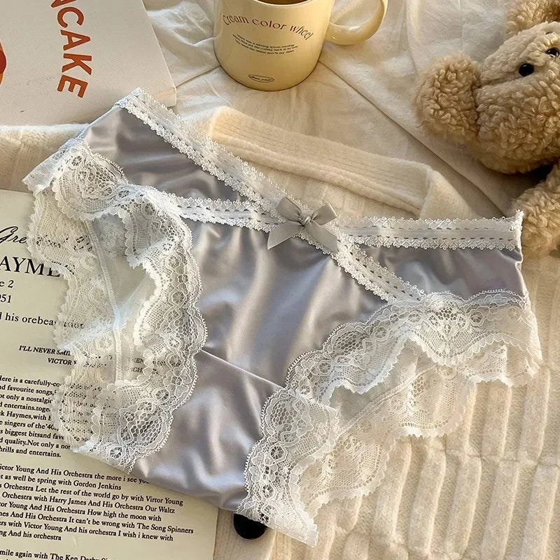 French Lace Underwear Pure Cotton Crotch Satin Sexy Triangle Panties Women's Innerwear Comfortable Breathable Ladies Briefs luvshop24