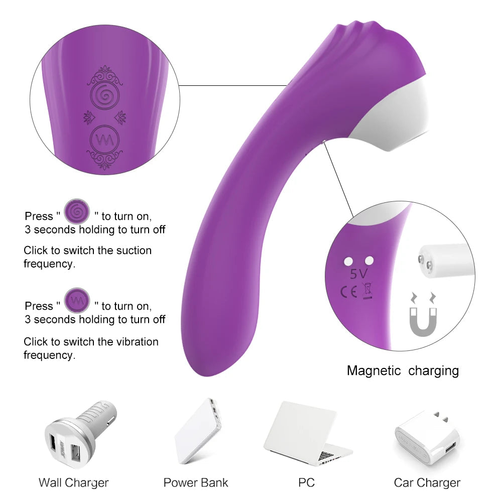 2-in-1 Clitoral Suction Cup G-Spot Vibrator Strong Vibration Dildo Sex Toy Female Dual Stimulation Female Masturbator Waterproof luvshop24