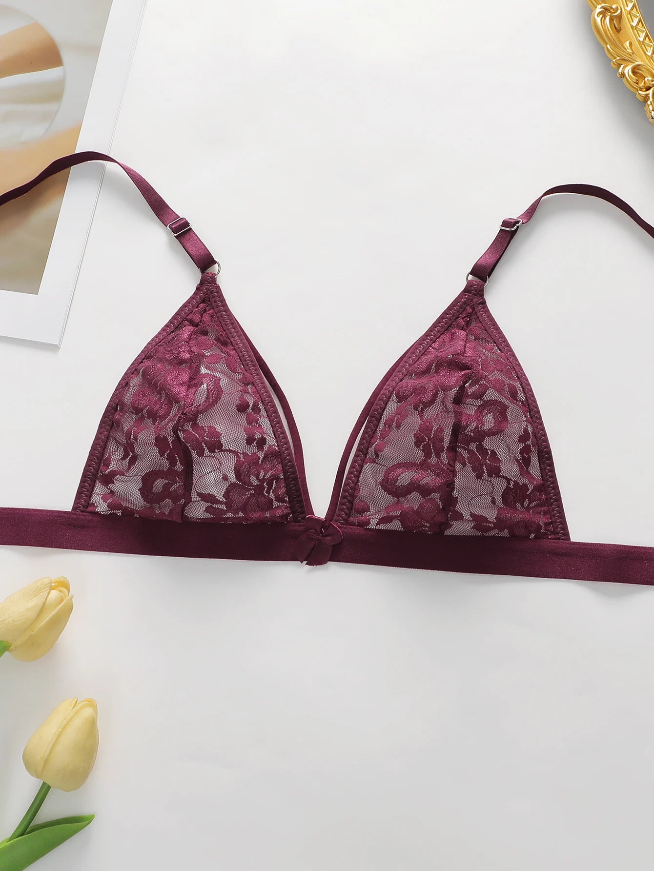 Women's Ultra-thin Lace Lingerie Two-piece Floral Lingerie Sexy Lingerie No Steel Hoop Push Up Bra A322 luvshop24