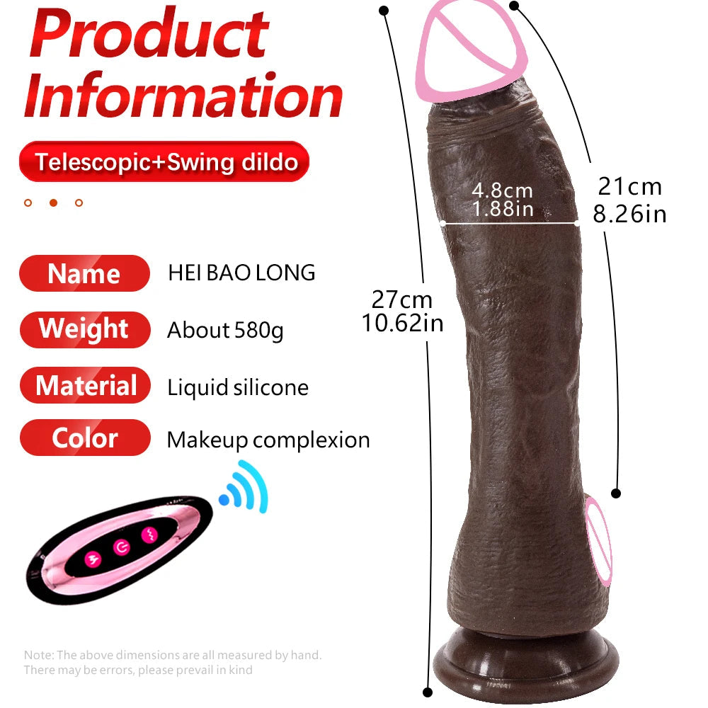 10.6in Long Realistic dildo Black vibrator penis telescopic Swing Heating silicone dildo remote control Dildo Vibrator for wome luvshop24