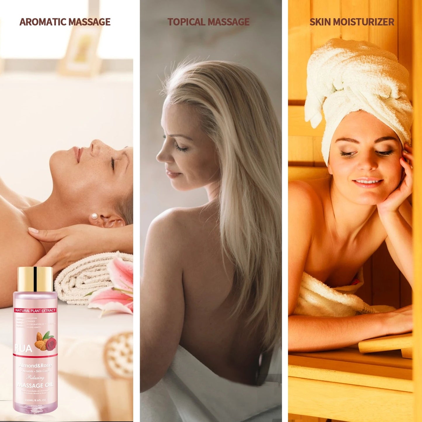 Massage Oil for Relaxing, Massage Oil for Joint Almond and Rose Massage Oils Moisturizing Body Oil for Men and Women 8.6 Fl.oz luvshop24