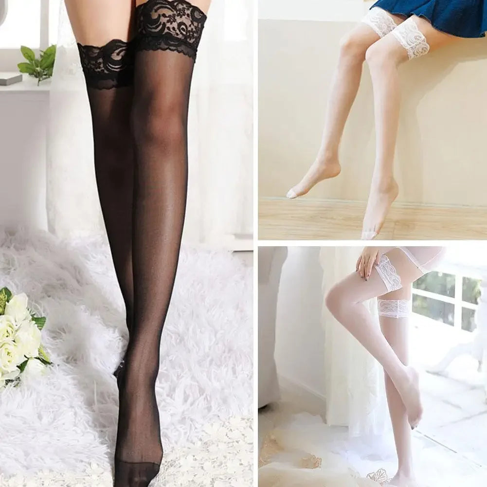 1Pair Summer Non Slip Lace Lace Silicone Stockings Ultra Thin Over The Knee Stockings Thigh Black Silk Tall Socks luvshop24